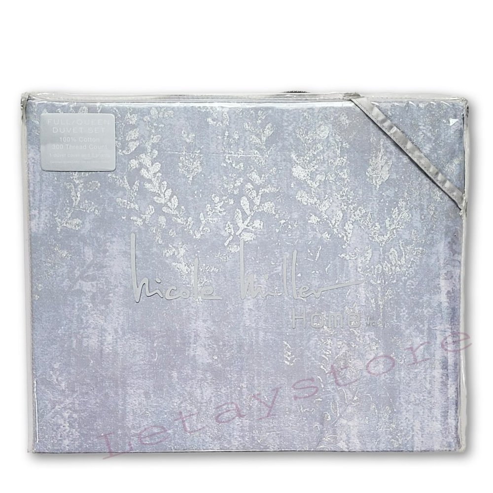 NWT Nicole Miller Shimmering 3pc Cotton Damask Floral Print Duvet Cover Set - Picture 3 of 6